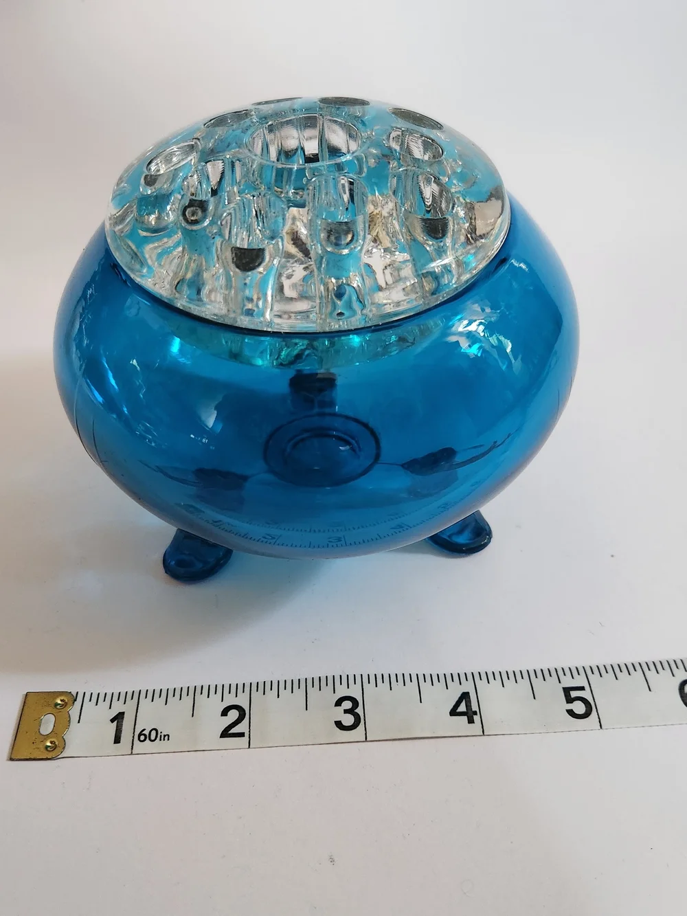 VIKING Glass Bluenique FLOWERLITE Vase/Candle Holder w/Original Flower Frog MCM